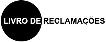 Black circle with 'LIVRO DE' in white, 'RECLAMAÇÕES' in black adjacent